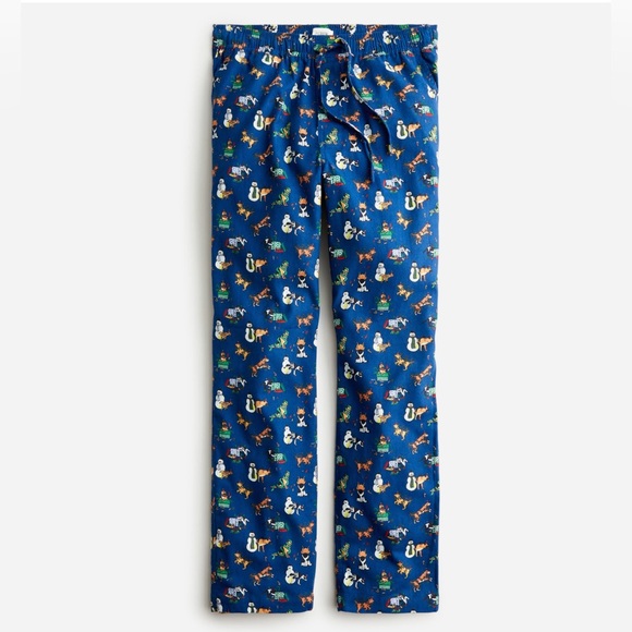 NWT J. Crew Pajama Dog Peeing On Snowmen Flannel Pants 
BB876
Men’s Large Blue - Picture 1 of 10